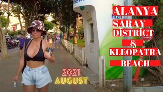 alanya saray district kleopatra beach walking tour august 2021! antalya turkey holiday