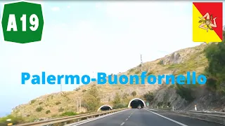 (I) Driving on A19 motorway "Autostrada Palermo-Catania" in Sicily from Palermo to Buonfornello