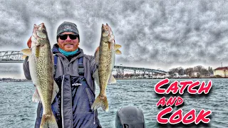 Vertical Jigging for BIG St. Clair River Walleye | Winter Fishing | Catch Clean Cook 2021