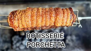 How to Prepare & Cook a Pork Belly / Porchetta on a Charcoal Rotisserie BBQ!