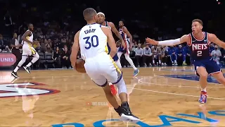 Steph Curry with the shimmy after hitting deep 3 against the Nets!