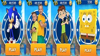 Sonic Dash vs Ben10 Up To Speed vs Vlad and Niki vs SpongeBob Run - All Characters Unlocked