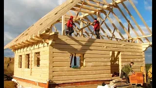 World Amazing Intelligent Wooden House Build Process - Extreme Fastest Log House Build Skills