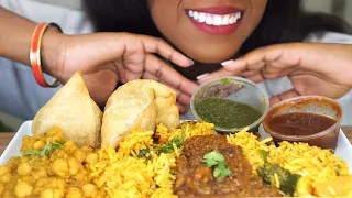 ASMR INDIAN FOOD (Eating Sounds) | Vegetable Biryani Daal Channa Masala Vegetable Samosas