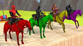 Game 5 Superheroes: Horse racing challenge with Spider Man vs Iron Man Venom Captain America