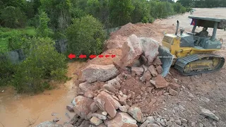 Part 56| Best Skill Operator Big Land Filling Process Dozer Push Rock, Dump Truck Dumping Rock