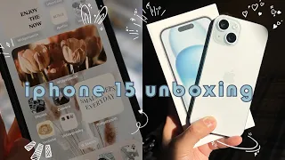 iphone 15 (blue) 256gb unboxing ☁️ + aesthetic setup