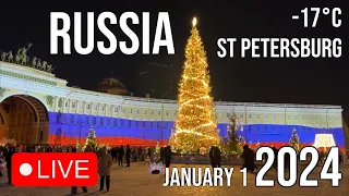 –17°C Frozen and Snow-covered SAINT PETERSBURG, RUSSIA at 1st day of 2024 LIVE