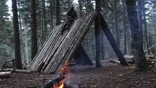 Building Alone A frame Cabin from start to finish. Off Grid living in the Wilderness.Survivor skills