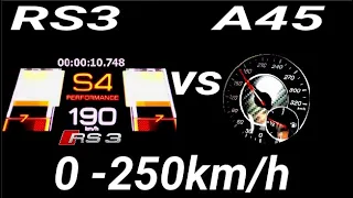 Mercedes A45 AMG 380 hp Audi RS3  400 HP Acceleration sound 0-250km/h 100-200 km/h