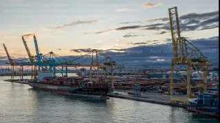 Aerial view of the sea cargo port and container terminal of Barcelona timelapse, Barcelona