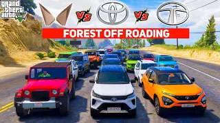 GTA 5: Mahindra Cars Vs Toyota Cars Vs Tata Cars 🔥 IMPOSSIBLE FOREST DRAG RACE 😱 GTA 5 MODS!