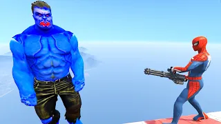 GTA V Water Ragdolls BLUE HULK VS SPIDERMAN (GTA 5 Superhero Battle, Funny Moments Euphoria Physics)