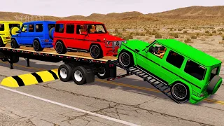 Flatbed Trailer Toyota LC Cars Transportation with Truck - Pothole vs Car #10- BeamNG.Drive