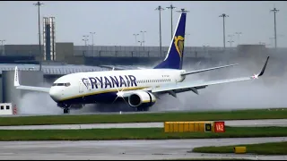 Washout Landings at Manchester Airport, Epic Wet Runway action, RW23R