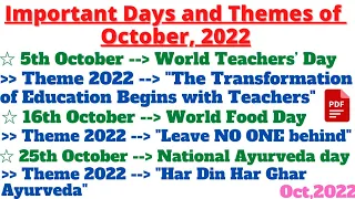 Important Days and Themes of October 2022 | October Days and Themes | Days & Themes of October 2022