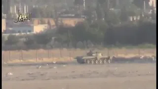 T-72 tank suffers a catastrophic hit from an ATGM