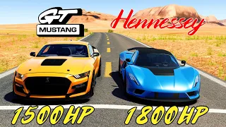 1800HP HENNESSEY VENOM F5 VS 1500HP MUSTANG GT500 DRAG RACE | Assetto Corsa