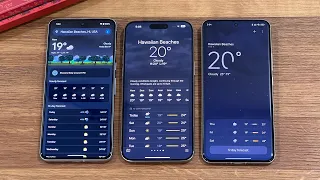 Google Android 14 vs Apple iOS 17 vs Xiaomi HyperOS - Weather Application UI