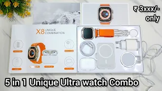 x8 Unique watch ultra 5 in1 combo set (₹3xxx/-) unboxing & review