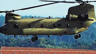 U.S. Army Pilots Conduct Traffic Pattern Training In CH-47 Chinook Helicopters