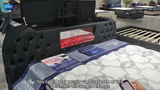 Velvet Smart Upholstered Bed | TV Bed & Music Player & Electronic Fireplace | LEIZI Furniture