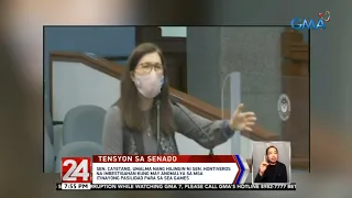 24 Oras: Sen. Cayetano, umalma nang hilingin ni Sen. Hontiveros na imbestigahan kung may anomalya...