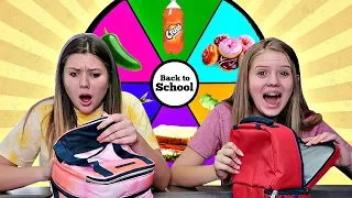 Mystery Wheel Decides our School Lunch *BAD iDEA* with Taylor & Vanessa