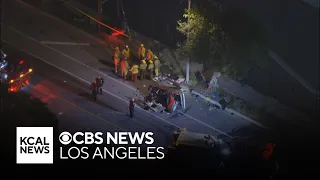 Car split in half after collision in Sylmar