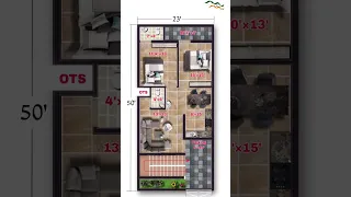 23×50 House Plan || 23×50 House Design || 2 bhk House Plan 23×50 || 23*50 🏠 Plan || #shorts #viral