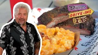 Guy Fieri Sneaks an Extra Bite of Ribs & Mac ‘n’ Cheese | Diners, Drive-Ins and Dives | Food Network