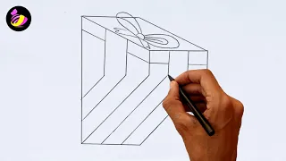 How to Draw 3D Gift Box on Paper - 3D Trick Art