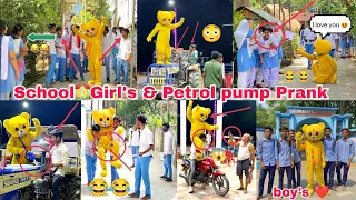 Teddy bear School Girl’s & Petrol pump prank | dance|  crazy Reaction 😂🤣 | #teddyboy #01team #funny