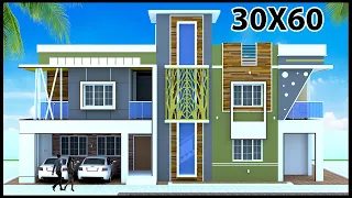 60'-0"x30'-0" 3D House Front Elevation Design | Gopal Architecture