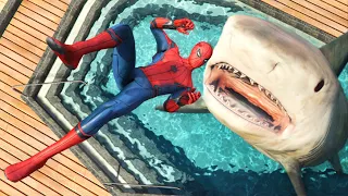 GTA 5 Water Ragdolls | SPIDERMAN Jumps/Fails ep.6 (Crazy Shark)