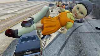 SQUID GAME GIANT DOLL funny moments and ragdolls in GTA 5!