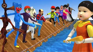 Scary Teacher 3D vs Squid Game Surfing Wooden Planks Challenger 5 Times Miss T vs 5 Neighbor Loser