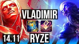 VLADIMIR vs RYZE (MID) | 61k DMG, 2600+ games, 6 solo kills, 5k comeback | KR Master | 14.11