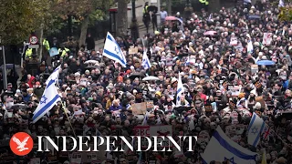 Thousands gather to march against antisemitism through central London