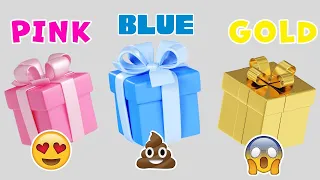 Choose Your Gift 🎁🌈pink,blue and gold #3giftbox  #pickonekickone #giftboxchallenge
