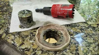 Hole in granite countertop, drilling the stone. Сверление гранита