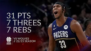 Myles Turner 31 pts 7 threes 7 rebs vs Wolves 22/23 season