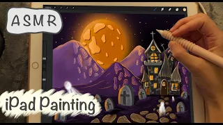 ASMR ipad Sounds - Teaching you how to paint a Halloween landscape