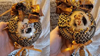 Vintage Christmas Medallion Ornament, Austrian Crystals, Decoupage,  Tutorial