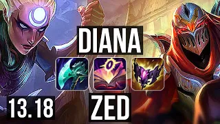 DIANA vs ZED (MID) | 11/1/1, 1.9M mastery, 6 solo kills, Legendary, 500+ games | EUW Master | 13.18