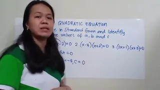 Finding the values of a, band c of a Quadratic Equation