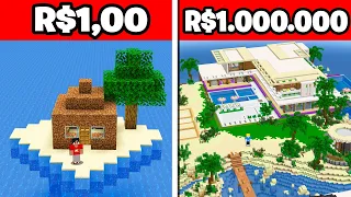 Construção de ILHA de R$1,00 vs. R$1.000.000,00 no Minecraft!