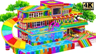 Build Dream Mansion Have Rainbow Water Slide From Rooftop To Double Swimming Pool - Magnetic Balls