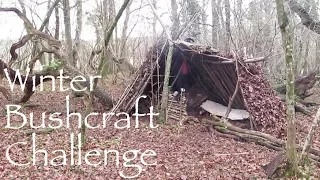 Winter 48hr Bushcraft and Survival Challenge. Primitive Debris Shelter.