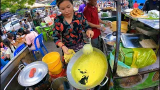 Toul Topoung Market, Delicious Yello Pancake, Noodle, Grilled Beef, Pork - Cambodian Street Food